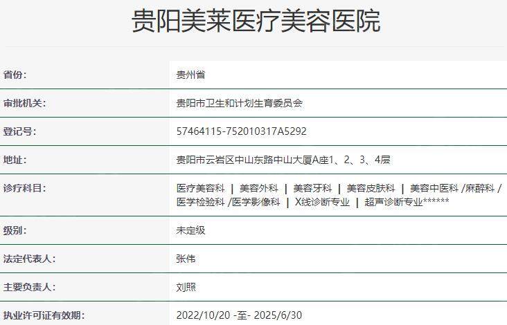 贵阳美莱医疗美容医院资质