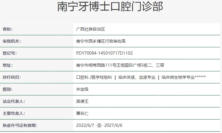 南宁牙博士口腔医院资质