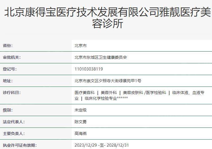 北京雅靓医疗美容诊所资质