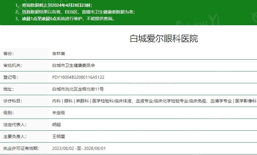 白城爱尔眼科医院卫健委资质
