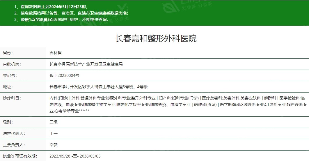 长春嘉和整形外科医院卫健委资质
