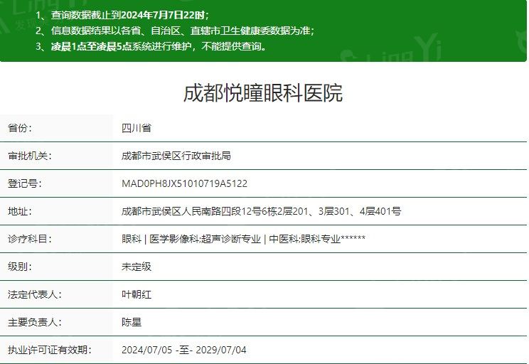 成都悦瞳眼科医院卫健委资质