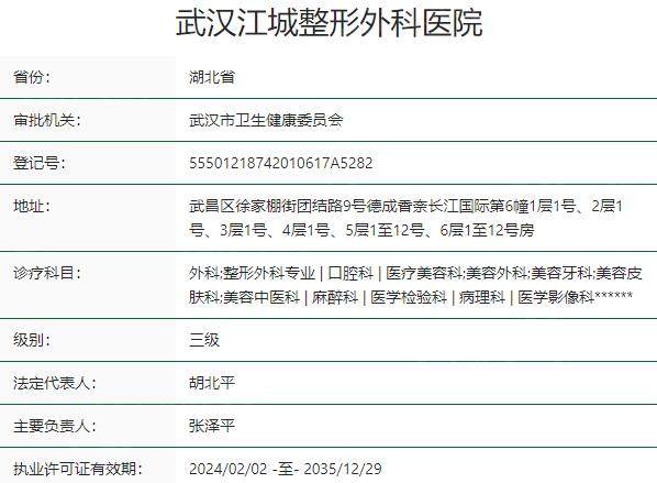 武汉江城整形外科医院资质