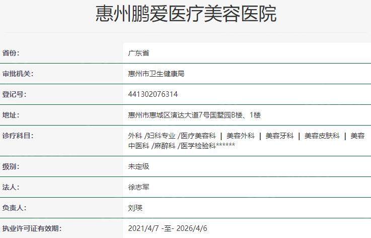 惠州鹏爱医疗美容医院资质
