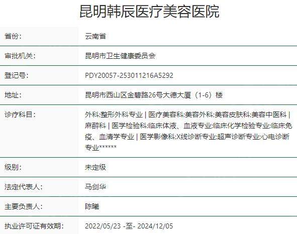 昆明韩辰医疗美容医院资质