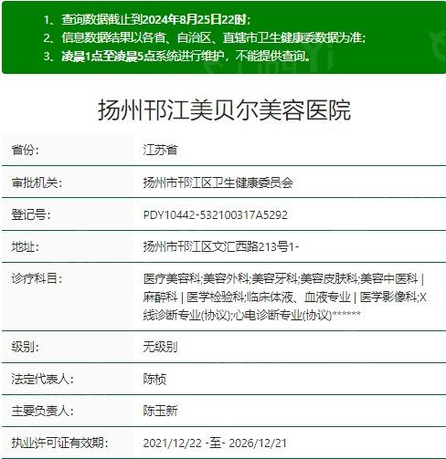 扬州美贝尔美容医院资质
