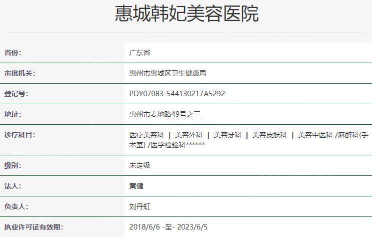 惠州惠城韩妃美容医院资质