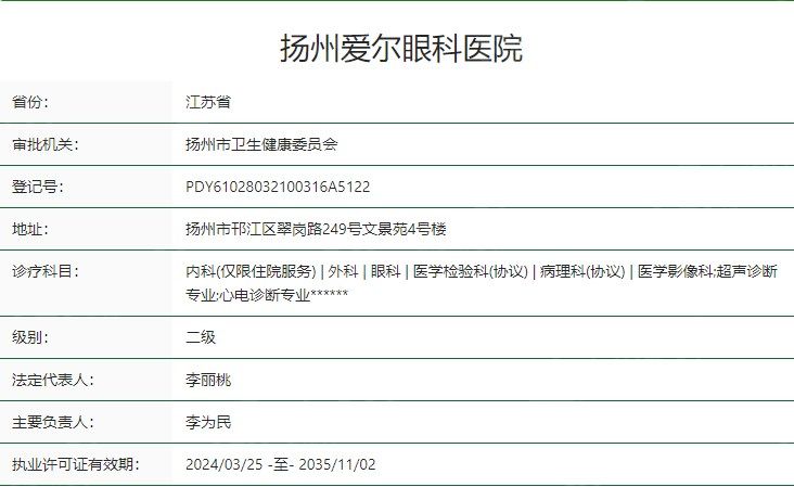 扬州爱尔眼科医院卫健委资质