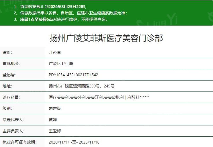 扬州广陵艾菲斯医疗美容门诊部卫健委资质