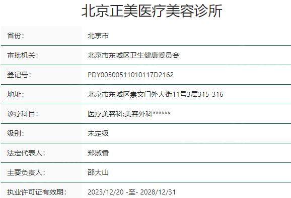北京正美医疗美容诊所资质