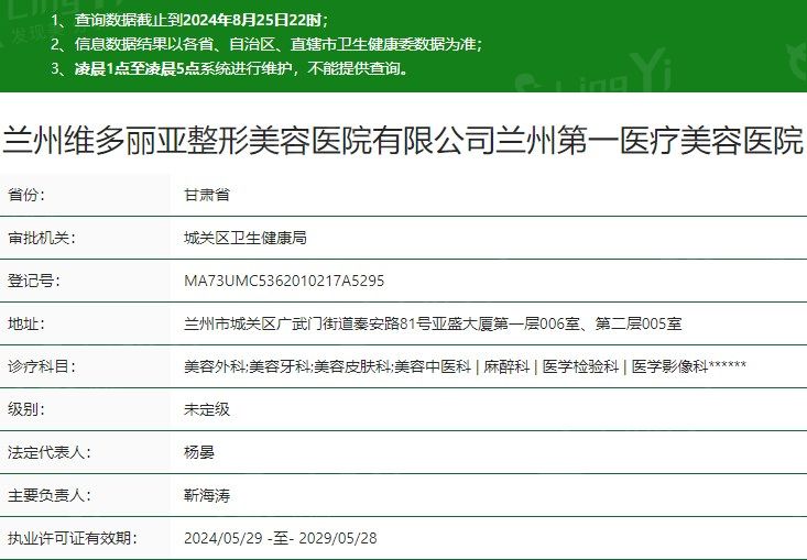 兰州维多丽亚整形美容医院卫健委资质