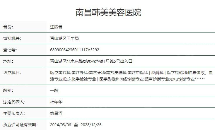 南昌韩美美容医院卫健委资质