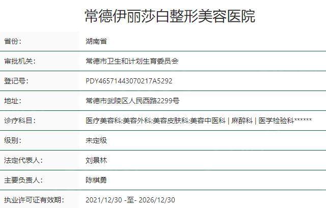 常德伊丽莎白整形美容医院资质