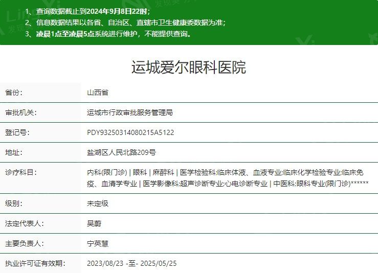 运城爱尔眼科医院卫健委资质