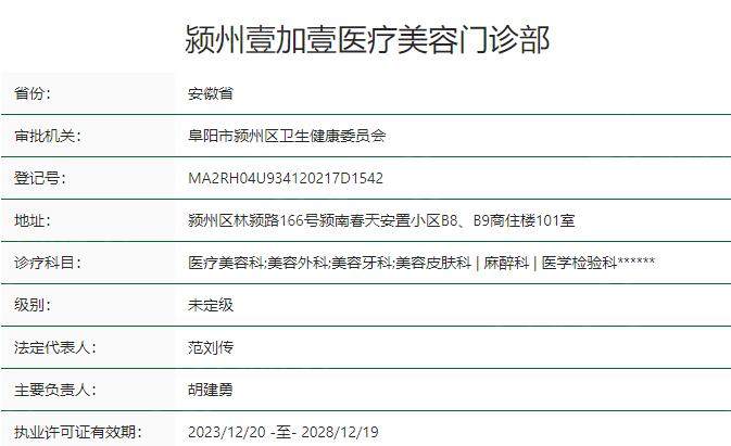 阜阳壹加壹医疗美容医院资质