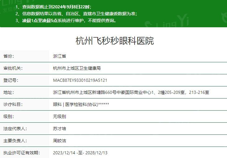 杭州飞秒秒眼科医院卫健委资质