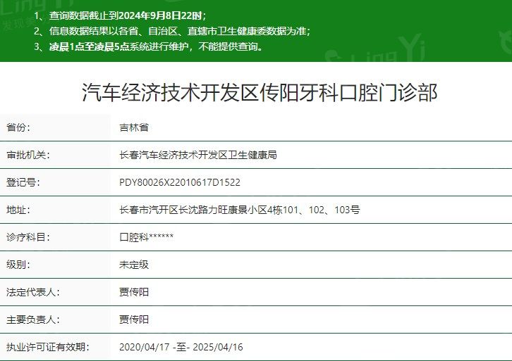 长春传阳口腔门诊部卫健委资质