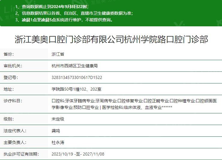 杭州美奥口腔门诊部卫健委资质