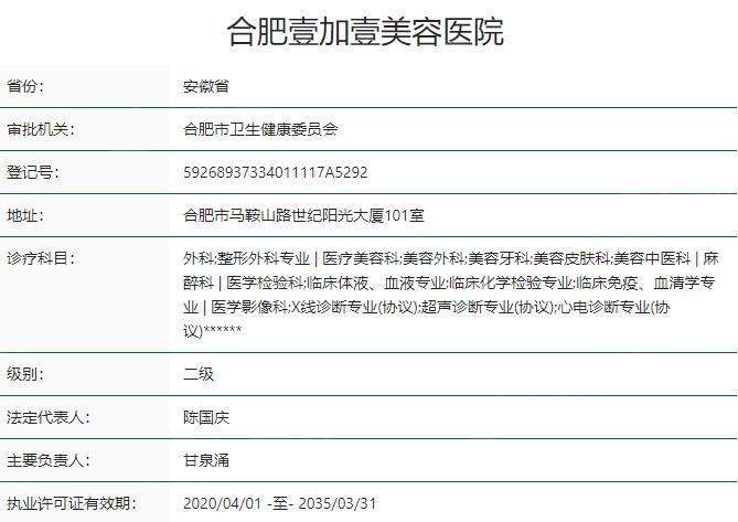 合肥壹加壹美容医院资质