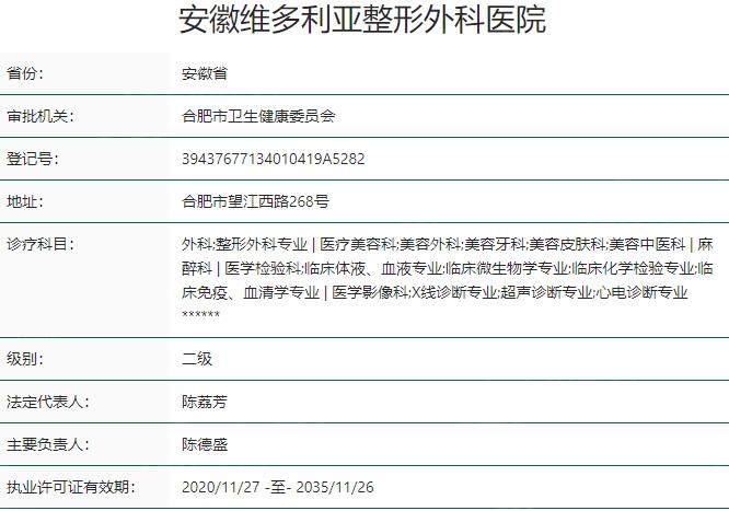 安徽维多利亚整形外科医院资质