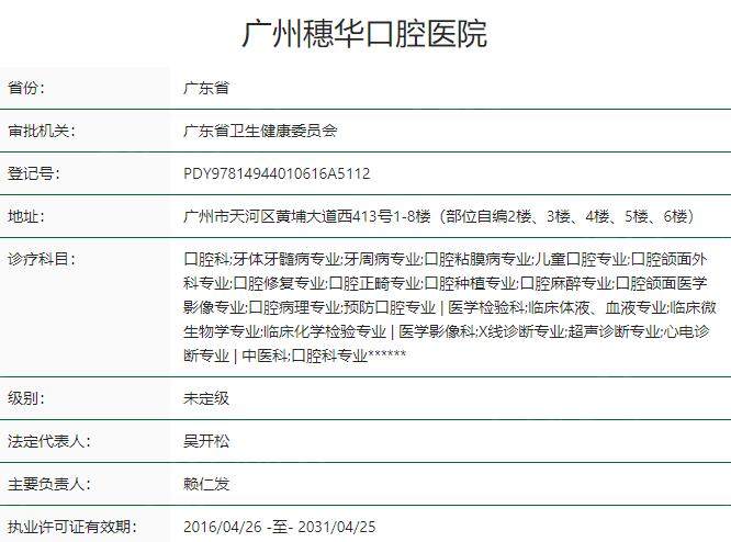 广州穗华口腔医院资质